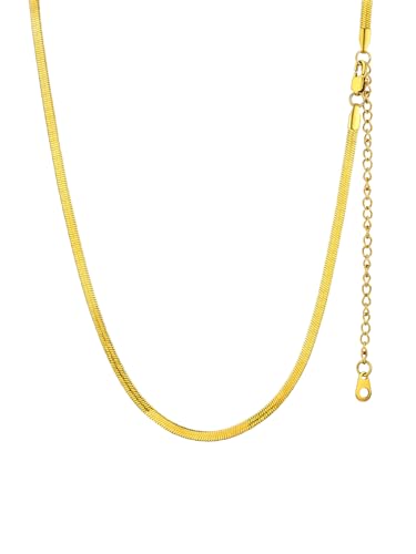 Stapelbare Flache Schlangenkette Edelstahl Breite 3mm Fischgrätenmuster Kette Choker Zarte Schlangenkette ohne Anhänger mit Geschenkbox mit 38cm+9cm Kette in Gold von GoldChic