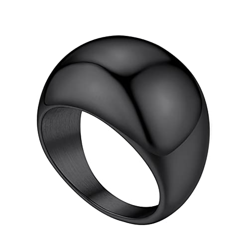 GOLDCHIC JEWELRY Trend Ring für Damen Frauen 16mm breit Edelstahl Simpel Stapelbarer Versprechen Ring Einfacher Konvexer Band Ring Schlichter Polierter Siegelring Ringgröße 56.5（18.1） in Schwarz von GOLDCHIC JEWELRY
