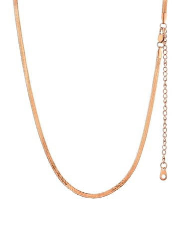 Unisex Flache Schlangenkette Schlichte Kette Choker ohne Anhänger aus Edelstahl 3mm Collier Halskette Choker Modeschmuck für Geburtstag Valentinstag mit Geschenkbox mit 32cm+9cm Kette in Rosegold von GoldChic