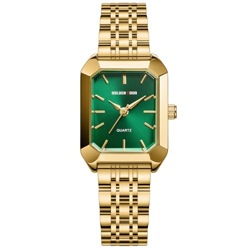 GOLDEN HOUR Armbanduhr Damen Rechteckig Analog Quarz Uhr Damen Goldgrün mit Edelstahlband Modisch Lässig Wasserdicht Vintage-Armbanduhr für Frauen GOLDEN HOUR Armbanduhr Damen Rechteckig Analog Quarz Uhr Damen Goldgrün mit Edelstahlband Modisch Lässig Wasserdicht Vintage-Armbanduhr für Frauen von GOLDEN HOUR