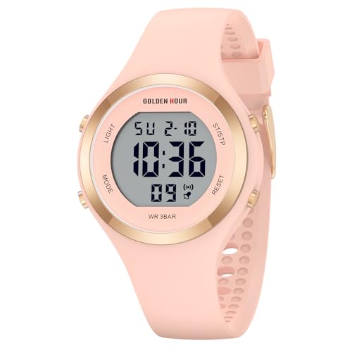GOLDEN HOUR Digital Uhr Damen 5ATM Wasserdichte Sport Chronograph Mit Silikonarmband - Elegant Sportliche Armbanduhr Mit Datum Und Leuchtend Leicht Ablesbarem Zifferblatt - Champagne GOLDEN HOUR Digital Uhr Damen 5ATM Wasserdichte Sport Chronograph Mit Silikonarmband - Elegant Sportliche Armbanduhr Mit Datum Und Leuchtend Leicht Ablesbarem Zifferblatt - Champagne von GOLDEN HOUR