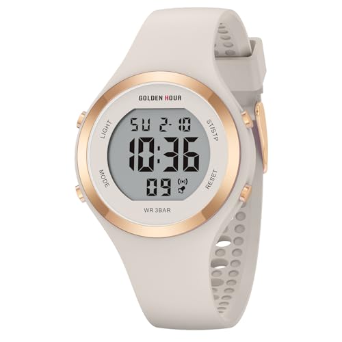 GOLDEN HOUR Digital Uhr Damen 5ATM wasserdichte Sport Chronograph Silikonarmband Armbanduhr Damen Sportlich Elegant Uhren Damen mit Datum Leuchtend Leicht ablesbares Zifferblatt GOLDEN HOUR Digital Uhr Damen 5ATM wasserdichte Sport Chronograph Silikonarmband Armbanduhr Damen Sportlich Elegant Uhren Damen mit Datum Leuchtend Leicht ablesbares Zifferblatt von GOLDEN HOUR