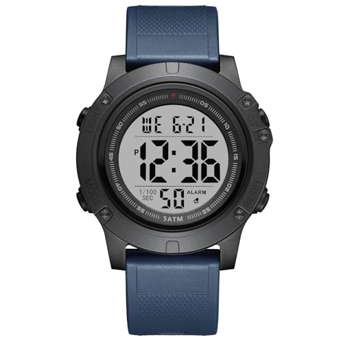 GOLDEN HOUR Digitale Uhren Herren, 5 ATM wasserdichte Sport-Schwimmuhr mit Datum/Woche/Monat/Stoppuhr, Armbanduhr Herren mit Silikonarmband für Männer mit großem LCD-Display von GOLDEN HOUR