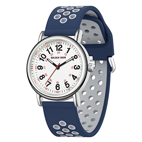 GOLDEN HOUR wasserdichte Krankenschwesteruhr für medizinische Fachleute, Studenten, Frauen und Männer, Leuchten-Zifferblatt, 24 Stunden mit Sekundenzeiger, Silikonband von GOLDEN HOUR
