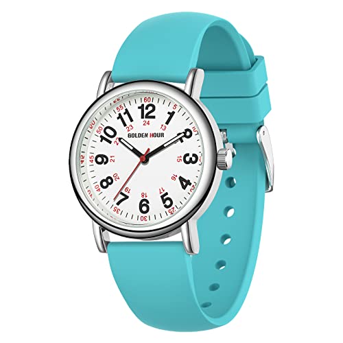 GOLDEN Hour wasserdichte Krankenschwesteruhr für medizinische Fachleute, Studenten, Frauen und Männer, Leuchten-Zifferblatt, 24 Stunden mit Sekundenzeiger, Silikonband von GOLDEN HOUR