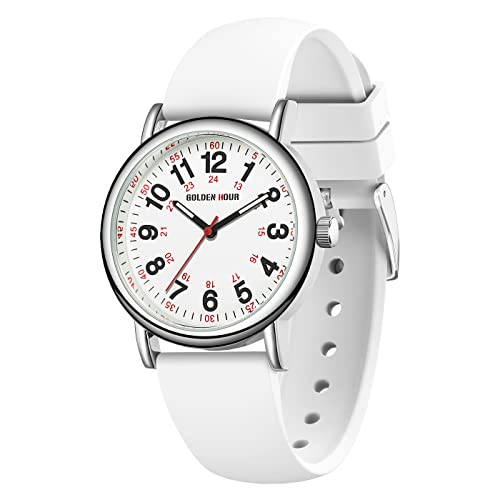 GOLDEN Hour wasserdichte Krankenschwesteruhr für medizinische Fachleute, Studenten, Frauen und Männer, Leuchten-Zifferblatt, 24 Stunden mit Sekundenzeiger, Silikonband von GOLDEN HOUR