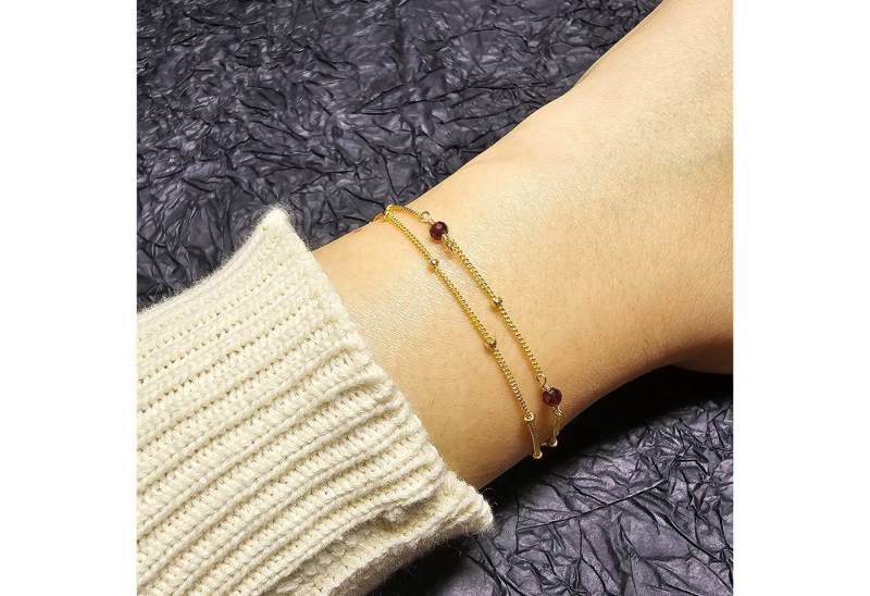 GOLDEN Armband Goldarmband mit echten Natursteine, Filigrane Armkette, Geburtssteine von GOLDEN