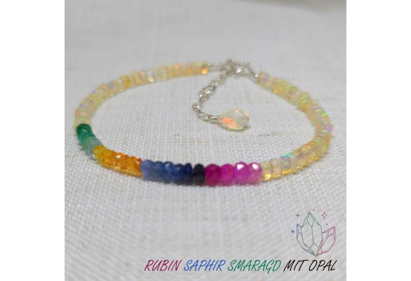 GOLDEN Armband Rubin Saphir Smaragd mit Opal Armband, Multi Edelstein Armband GOLDEN Armband Rubin Saphir Smaragd mit Opal Armband, Multi Edelstein Armband von GOLDEN
