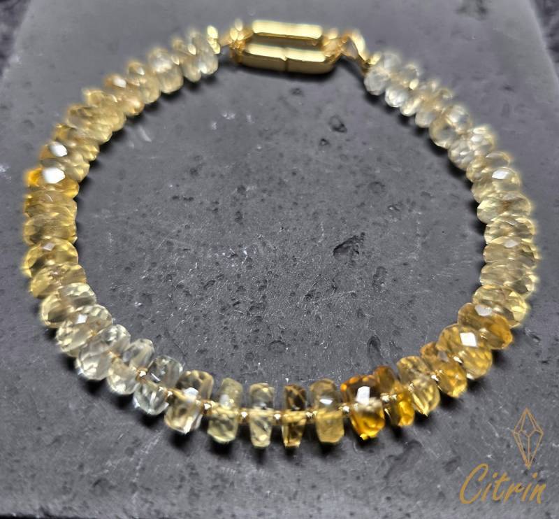 GOLDEN Charm-Armband Edelstein Citrin facettierte Rondelle Armband, November Geburtsstein von GOLDEN