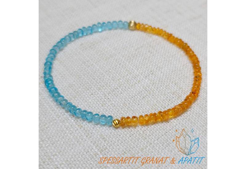 GOLDEN Charm-Armband Spessartit Granat & Blauer Apatit Armband, Orange Edelstein Armband GOLDEN Charm-Armband Spessartit Granat & Blauer Apatit Armband, Orange Edelstein Armband von GOLDEN