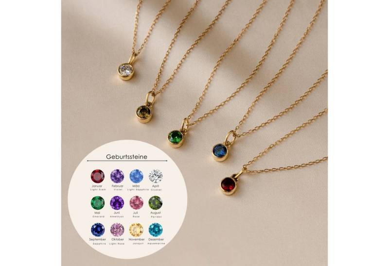 GOLDEN Kette mit Anhänger Minimalistische Geburtsstein Halskette mit Zirkonia Edelsteinen von GOLDEN