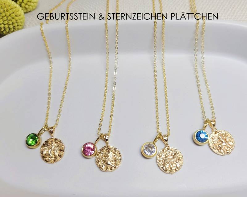 GOLDEN Kette mit Anhänger Personalisierte Halskette Geburtsstein mit Sternzeichen Anhänger von GOLDEN