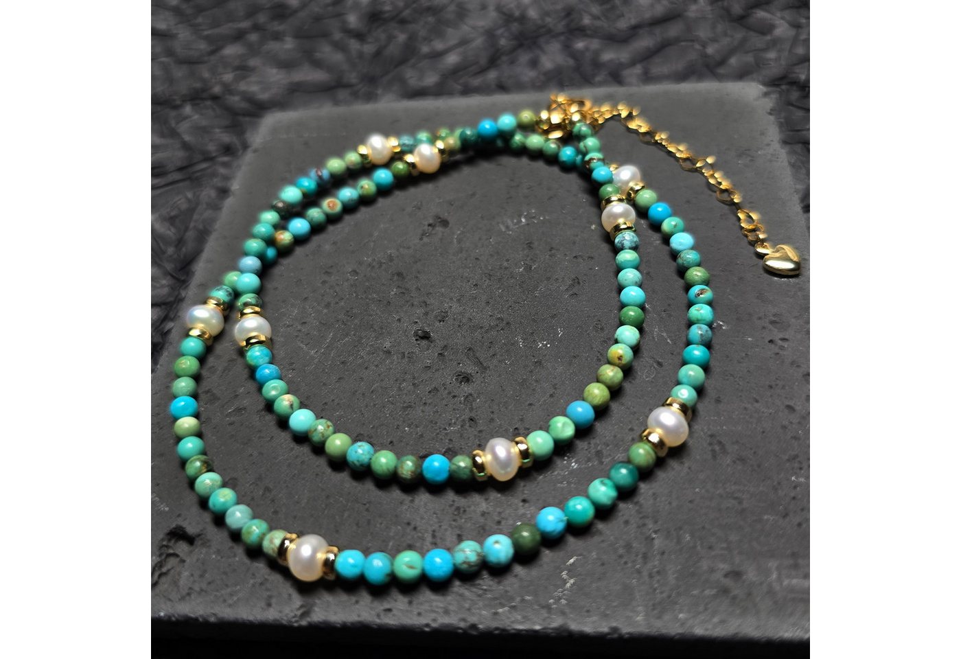 GOLDEN Kette ohne Anhänger Perlen mit Türkis Choker, Geburtssteine Juni Dezember, Geschenk GOLDEN Kette ohne Anhänger Perlen mit Türkis Choker, Geburtssteine Juni Dezember, Geschenk von GOLDEN