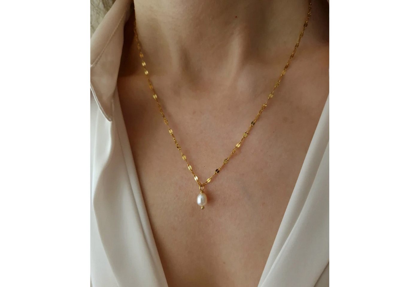 GOLDEN Perlenkette 18k vergoldet Süßwasserperlenkette Anti-Trübung alltägliche Halskette von GOLDEN