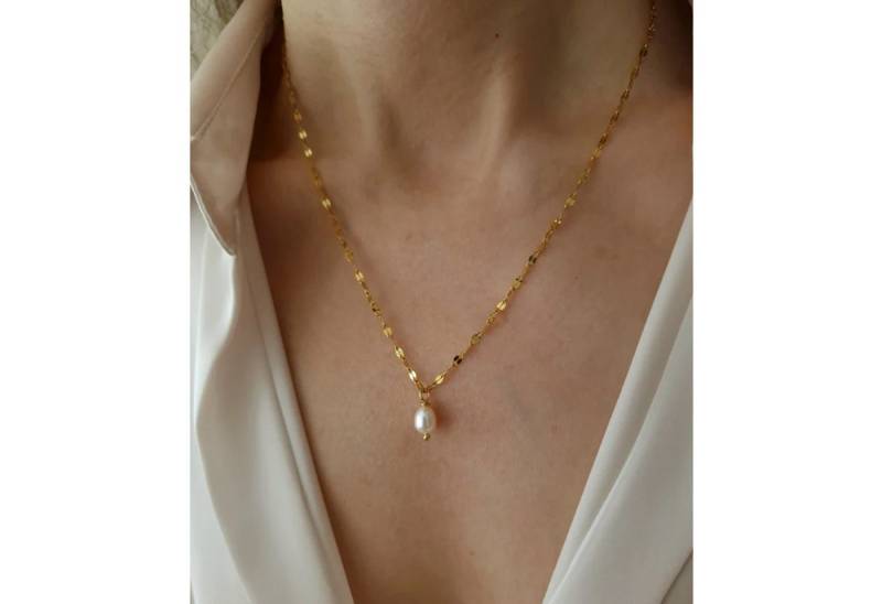 GOLDEN Perlenkette 18k vergoldet Süßwasserperlenkette Anti-Trübung alltägliche Halskette von GOLDEN