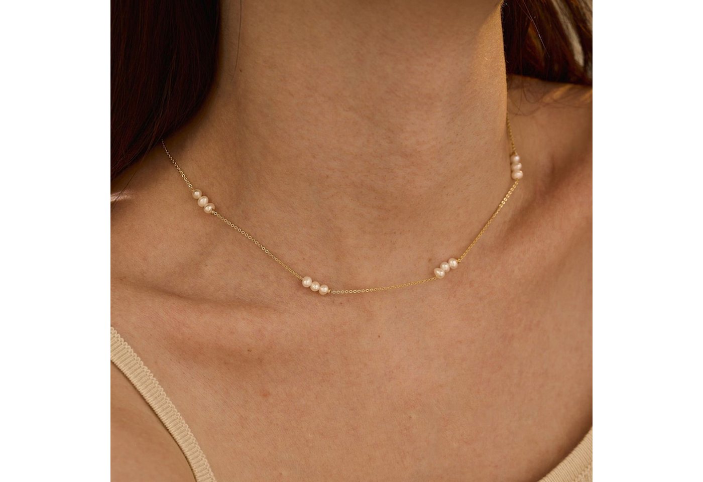 GOLDEN Perlenkette Zierliche Süßwasser Perlenkette, Minimalist Halskette, Perlen Choker von GOLDEN