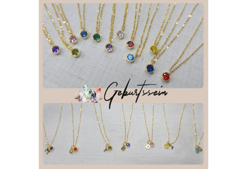 GOLDEN Silberkette Minimalistische Geburtsstein Halskette mit Personalisierte Buchstaben von GOLDEN