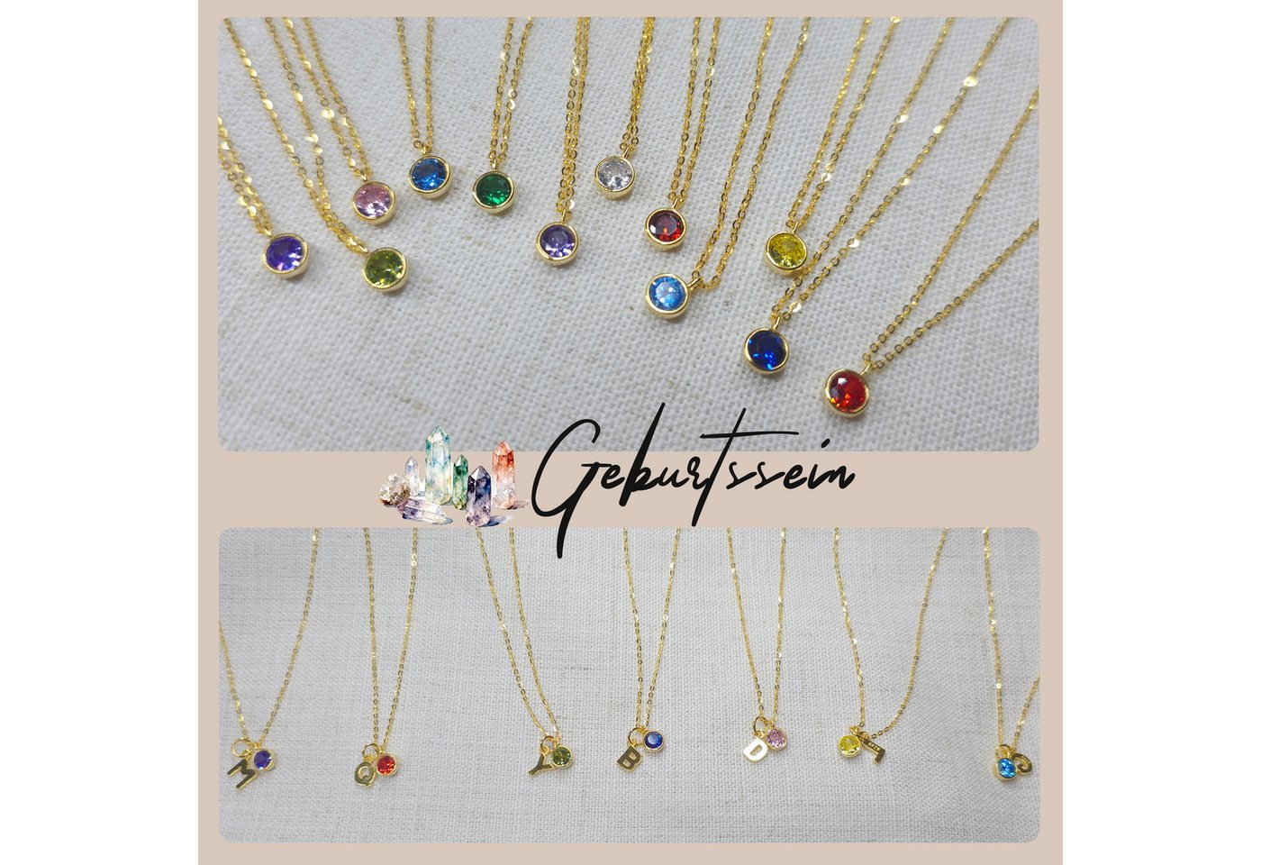 GOLDEN Silberkette Minimalistische Geburtsstein Halskette mit Personalisierte Buchstaben von GOLDEN