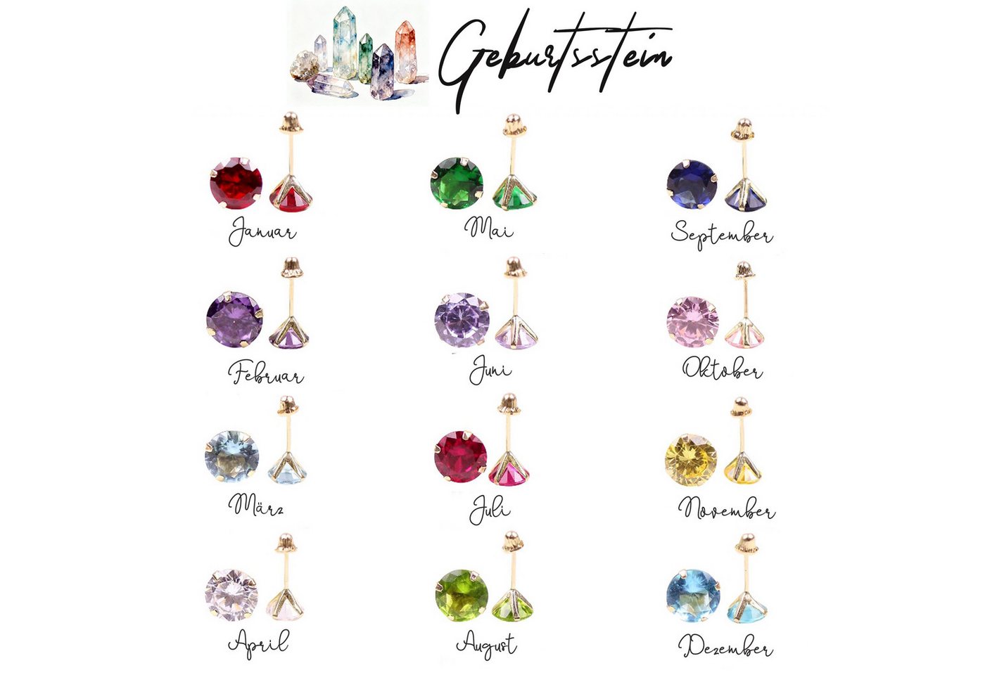 GOLDEN Single-Ohrstecker Geburtsstein Ohrringe, massives Silber, zierliche CZ Runde Ohrstecker von GOLDEN