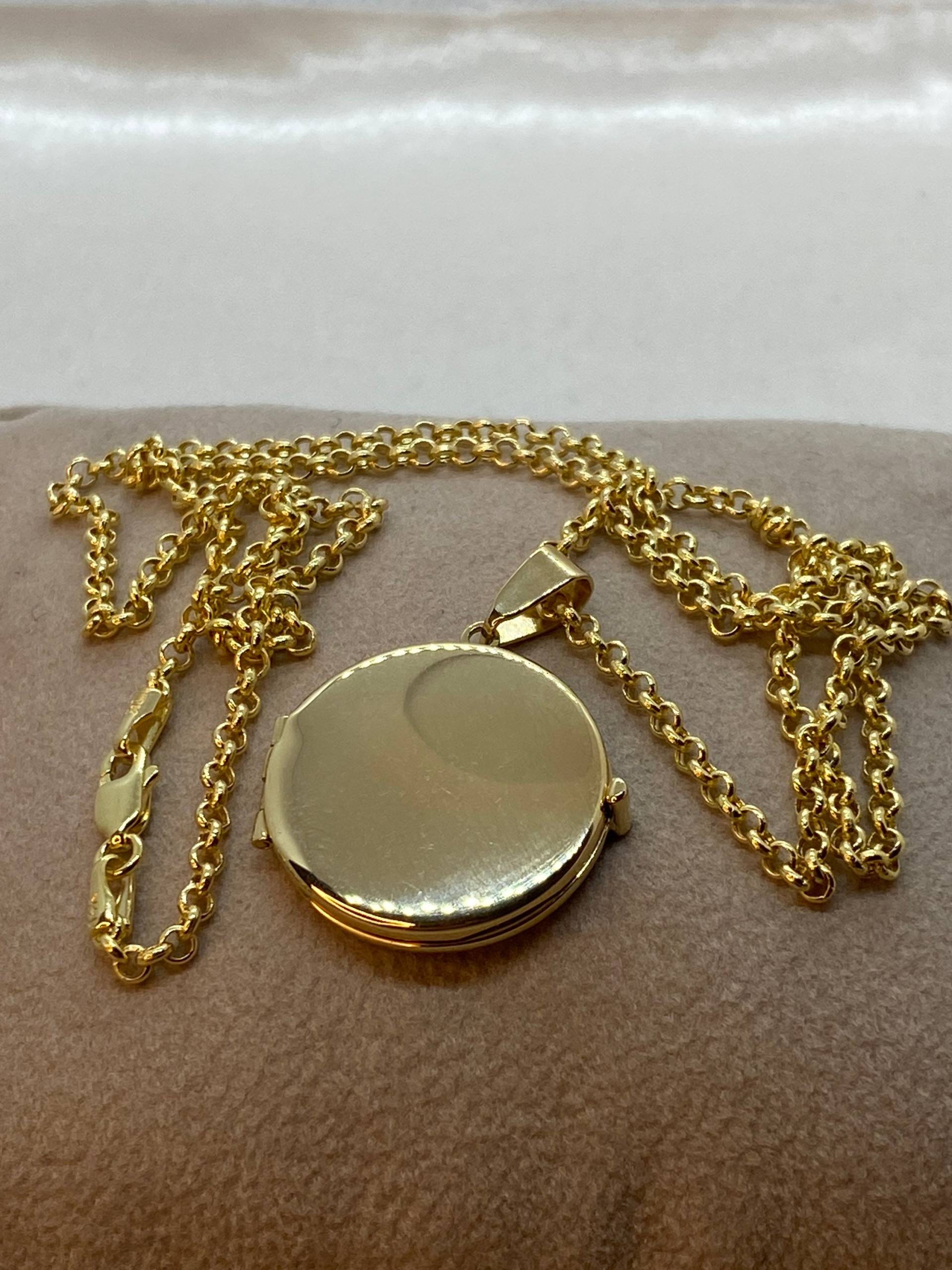 14K Solid Gold Medaillon Halskette Mit 21, 5 Zoll Rolo Kette, 2 Mm Gold Anhänger, Geburtstagsgeschenk, Für Sie von GOLDENMARYCANADA