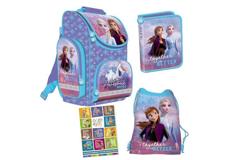 GOLDKIDS Schulranzen 4-teilig 1. klasse Set Mädchen Hausaufgabenheft Frozen Ranzen (Federmappe Mäppchen Turnbeutel, 1-tlg., Aufgabenheft für die Grundschule Geeignet), ab der ersten Klasse schülerplaner von GOLDKIDS
