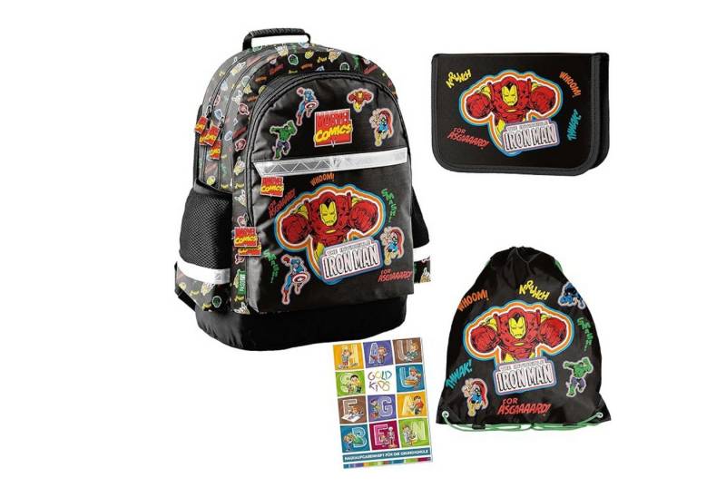 GOLDKIDS Schulranzen 4e Set Avengers Marvel ergonomischer Ranzen Federmappe (Turnbeutel Aufgabenheft für die, 1-tlg., Grundschule. Geeignet ab der ersten Klasse), der Grundschule. von GOLDKIDS