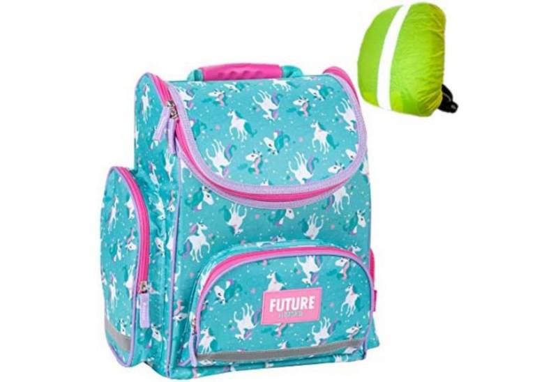 GOLDKIDS Schulranzen Einhorn Rucksack Ranzen (Regenhülle neu Schulrucksack, 1-tlg., Schule neu Schulset), Mädchen Unicorn von GOLDKIDS