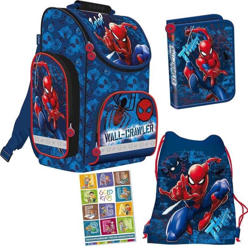 GOLDKIDS Schulranzen Set Spiderman Marvel Ranzen Federmappe Turnbeutel (Aufgabenheft für die Grundschule 4er, 1-tlg., Set. Geeignet ab der ersten Klasse der), Grundschule von GOLDKIDS