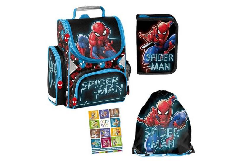 GOLDKIDS Schulranzen Spiderman ergonomischer Ranzen Turnbeutel (Federmappe Aufgabenheft, 1-tlg., für die Grundschule 4er Set), Lizenzartikel Marvel Spiderman Spider-man Comics von GOLDKIDS