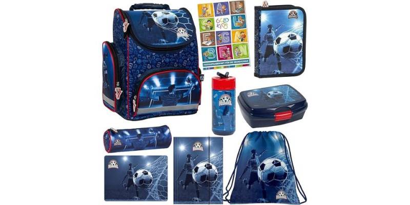 GOLDKIDS Schulranzen für Jungen - Schul-Rucksack für Kinder (mit Federmäppchen - Schuhbeutel und, 1-tlg., Hausaufgabenheft), Fußball Motiv - 1-3 Klasse von GOLDKIDS