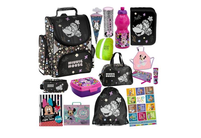 GOLDKIDS Schulranzen für Jungen und Mädchen, 15er-Set - (Schul-Rucksack für Kinder mit Federmäppchen -, 1-tlg., Schuhbeutel Trinkflasche und Brotdose), - Minnie Motiv- 1-3 Klasse von GOLDKIDS