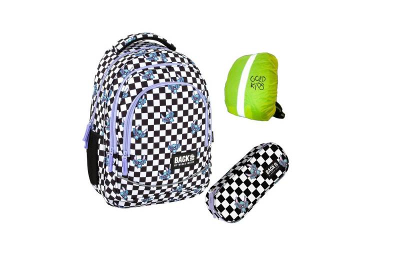 GOLDKIDS Schulranzen für Jungen und Mädchen, 3er-Set - (Schul-Rucksack für, Kinder mit Schlampermäppchen), Regenschutz - Schachbrettmuster von GOLDKIDS