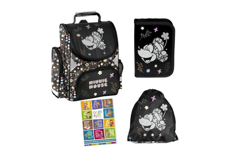 GOLDKIDS Schulranzen für Jungen und Mädchen, 4er-Set - (Schul-Rucksack für Kinder mit Federmäppchen, 1-tlg., - Schuhbeutel und Hausaufgabenheft), - Minnie Motiv- 1-3 Klasse von GOLDKIDS