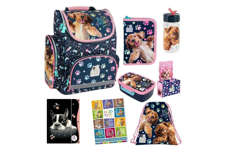 GOLDKIDS Schulranzen für Jungen und Mädchen, 8er-Set - (1-tlg., Schul-Rucksack für Kinder mit Federmäppchen), - Hund Motiv - 1-3 Klasse von GOLDKIDS