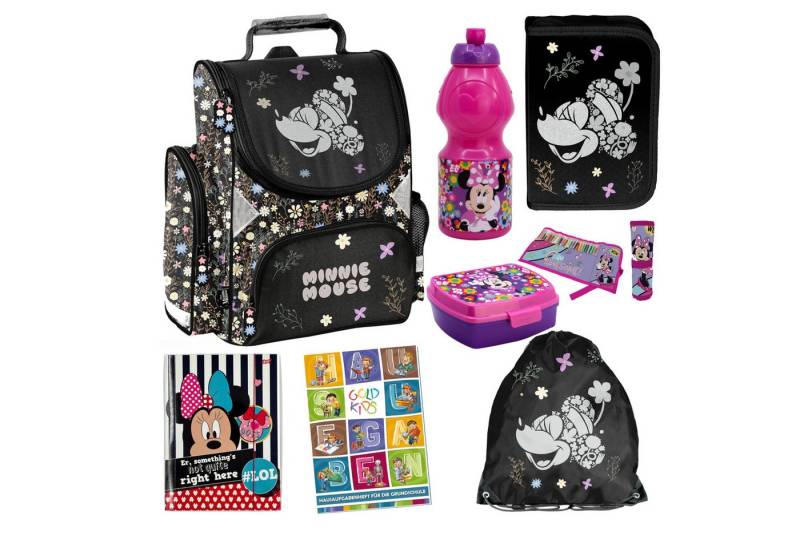 GOLDKIDS Schulranzen für Jungen und Mädchen, 8er-Set - (Schul-Rucksack für Kinder mit Federmäppchen -, 1-tlg., Schuhbeutel Trinkflasche und Brotdose), - Minnie Motiv- 1-3 Klasse von GOLDKIDS