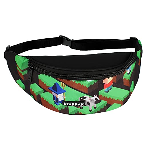 Gürteltasche Kinder Pixel Game Motiv Bauchtasche Tasche Taillentasche für Mädchen Jungen Hüfttasche mit verstellbarem Gürtel für Urlaub Schule Outdoor Party inkl. leuchtender Anhänger von Goldkids