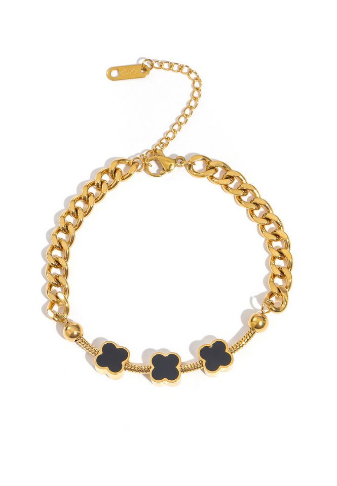 GOLDKLEIN Edelstahlarmband Blumen Perlmutt Edelstahl Panzerarmband mit Charm- Elementen, Angebot - inkl. Schmuckbox von GOLDKLEIN