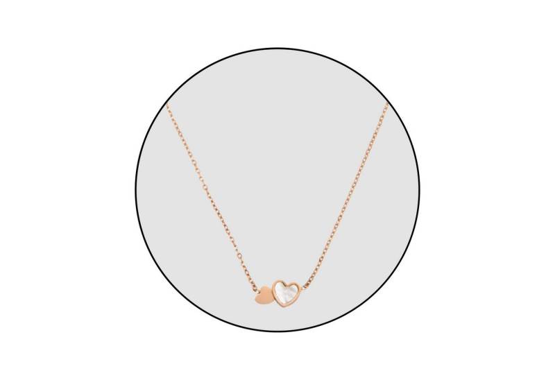 GOLDKLEIN Edelstahlkette Edelstahl Schmuck Perlmutt Doppelherz Halskette, Damen, inkl. Geschenkbox von GOLDKLEIN