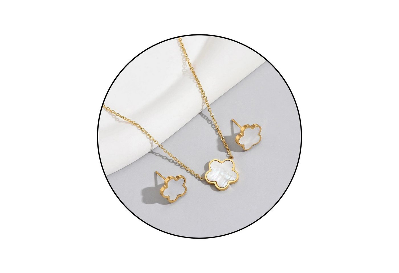 GOLDKLEIN Schmuckset Blumen Edelstahl Ohrringe Halskette Set Perlmutt (2-tlg), Angebot - inkl. Schmuckbox von GOLDKLEIN