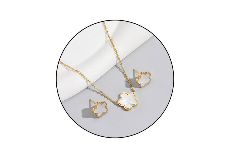 GOLDKLEIN Schmuckset Blumen Edelstahl Ohrringe Halskette Set Perlmutt (2-tlg), Angebot - inkl. Schmuckbox von GOLDKLEIN