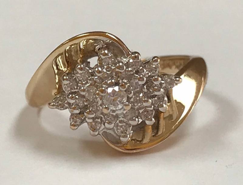 14K Gelb Solid Gold Diamant Cluster Frauen Ring von GOLDKNOX