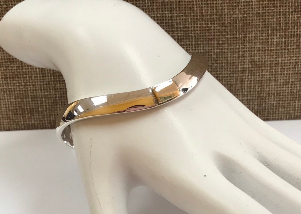 375 | 10K Gelbgold Und 925 Solide Sterling Silber Manschette Damen Armband von GOLDKNOX