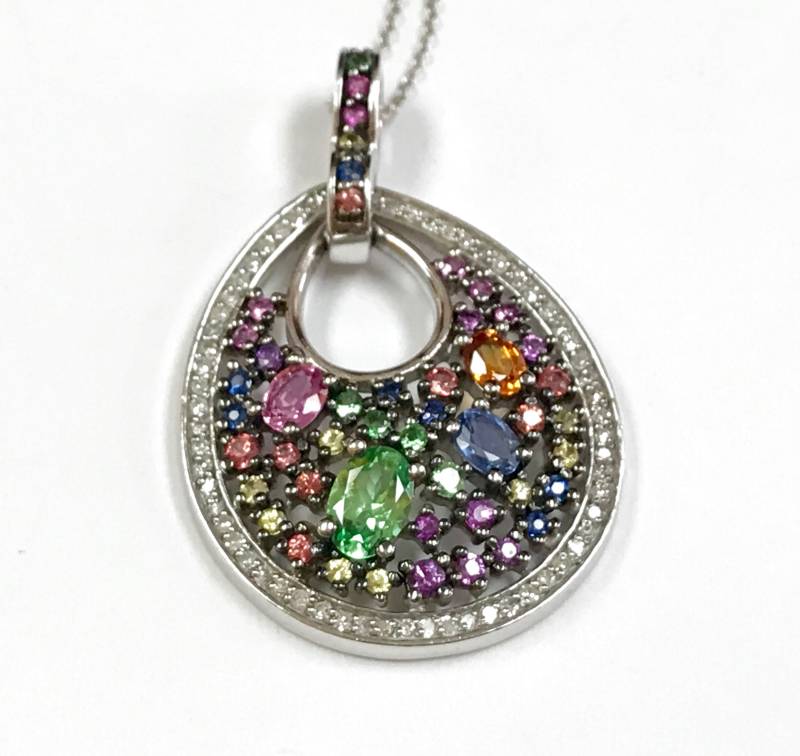 Effy 14K Weißgold Halskette Mit Multi Color Saphir & Diamant-Anhänger Aus Aquarell-Kollektion von GOLDKNOX