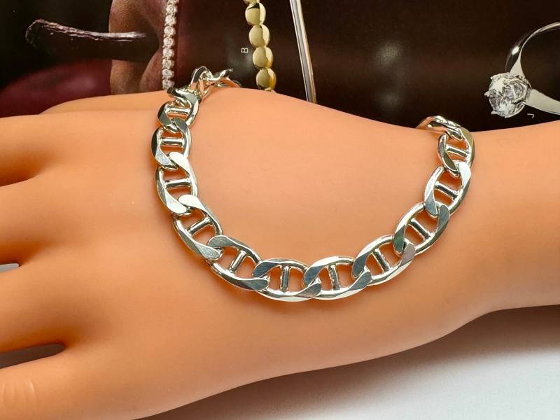 Italien 925 Massiv Sterling Silber 9mm Breit Link 9 "Long Chain Armband " von GOLDKNOX