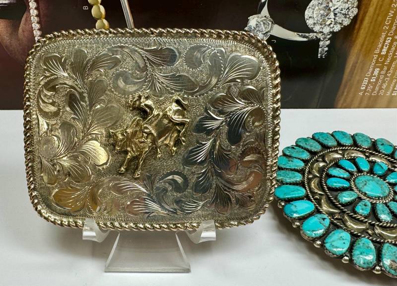 Vintage Detaillierte Signierte Western Silberschmiede Sterling Aussicht Kalifornien Diablo Cowboy Gürtelschnalle von GOLDKNOX