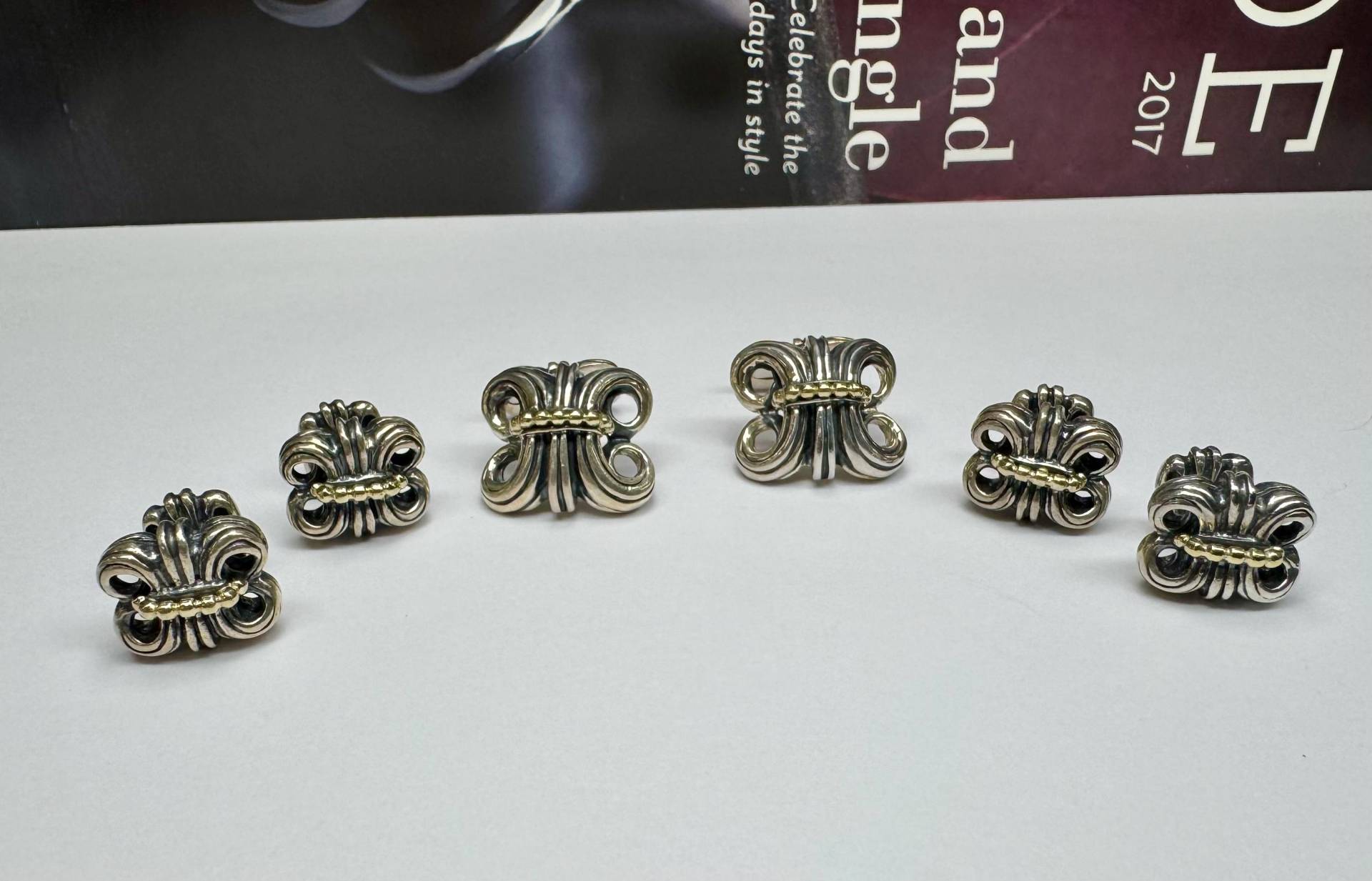 Vintage Fleur De Lis Manschettenknöpfe & Westenknöpfe Sterling Silber, Akzent Mit 18K Gold von GOLDKNOX