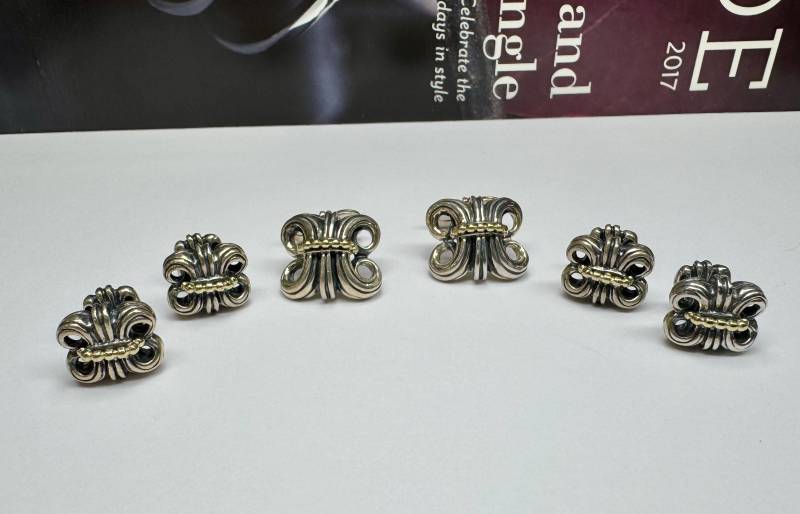 Vintage Fleur De Lis Manschettenknöpfe & Westenknöpfe Sterling Silber, Akzent Mit 18K Gold von GOLDKNOX