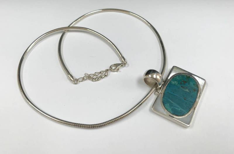 Vintage Silber Halskette Mit Türkis Und Perlmutt Anhänger Kostenloser Versand von GOLDKNOX