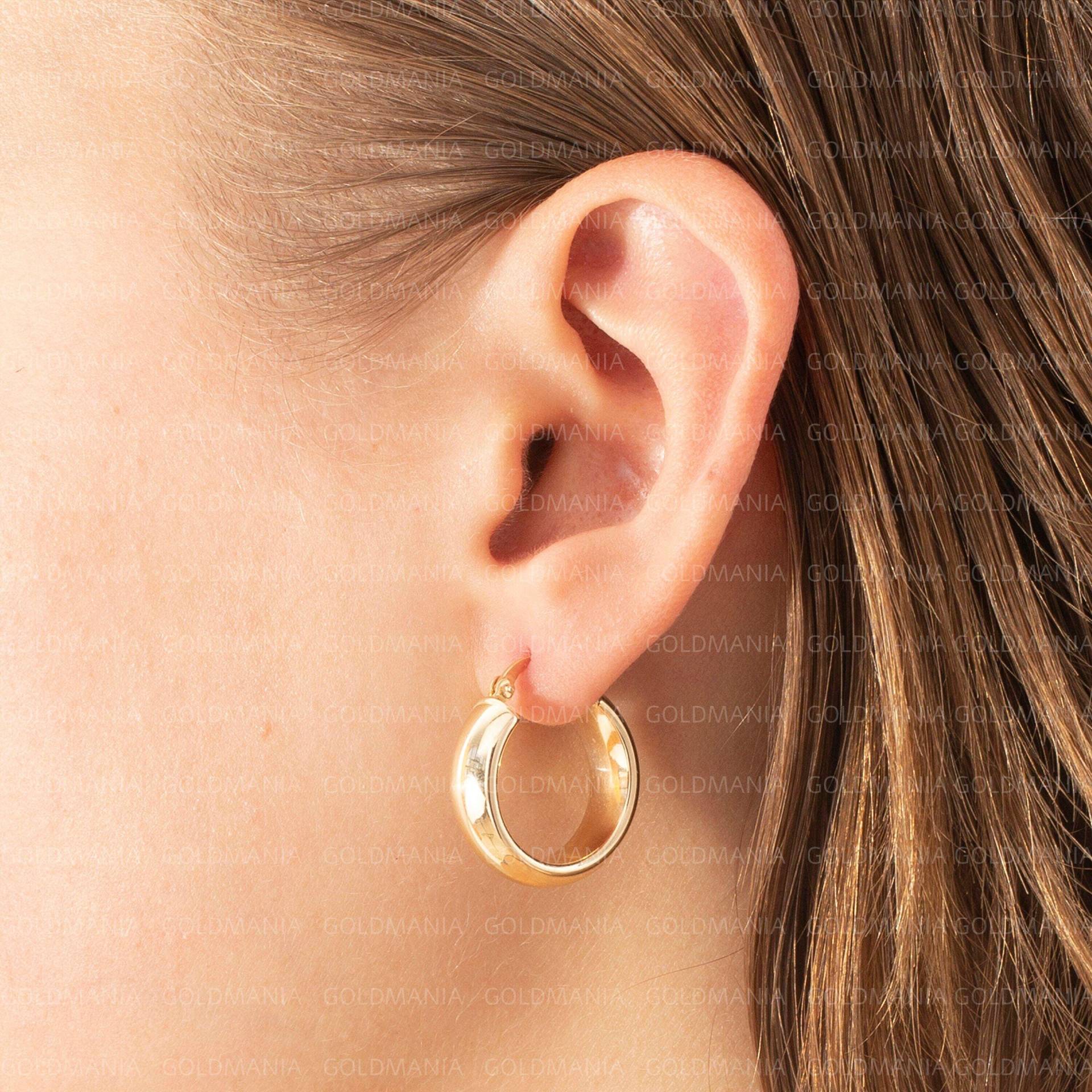 14K Gelbgold Creolen Gewölbtes Design, 15 X 7 Mm von GOLDMANIA