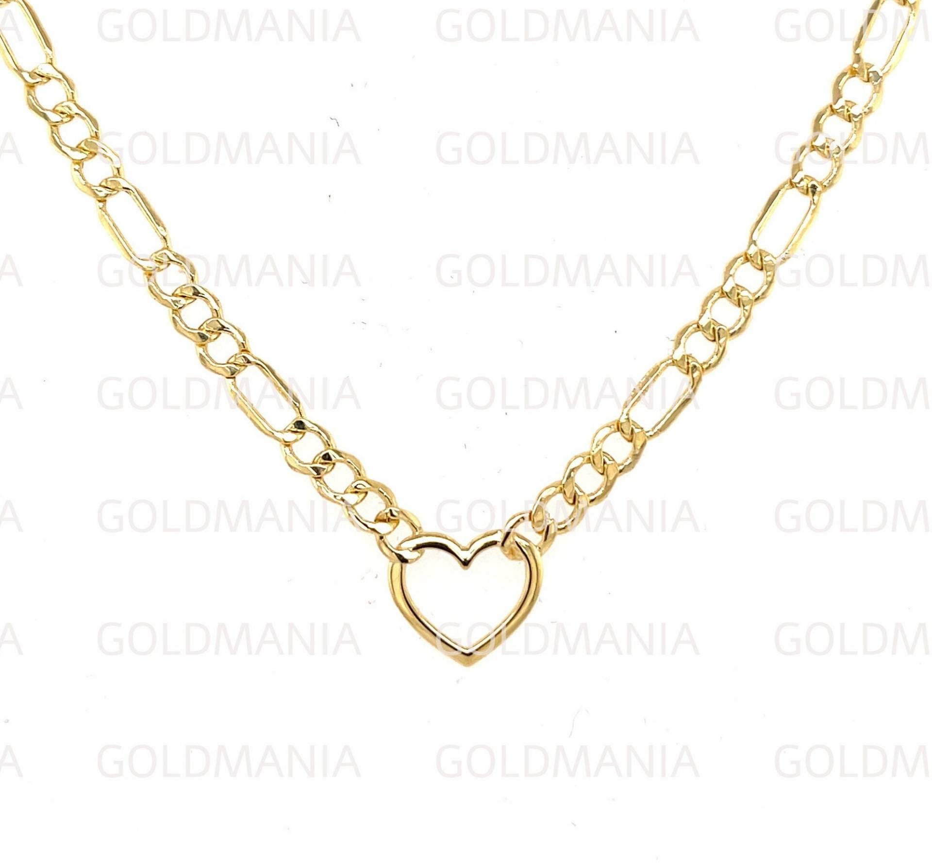 14K Gelbgold Herzkette Halskette, 18" Zoll, Echte Goldkette, Herz Anhänger Gold Charm Frauen von GOLDMANIA